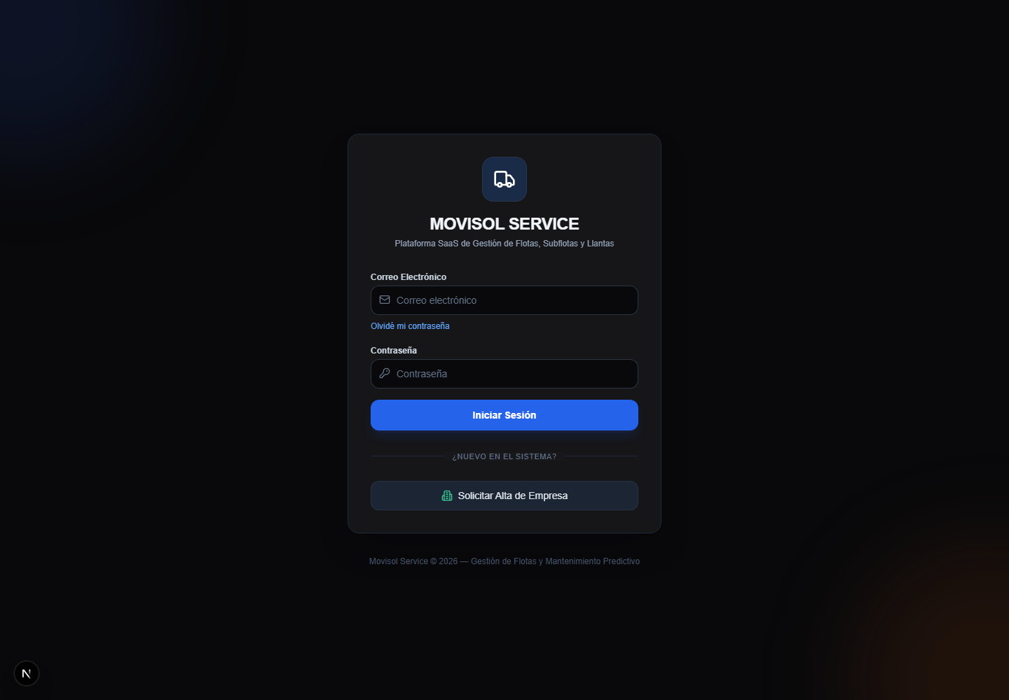 Pantalla de inicio de sesión de Movisol Service