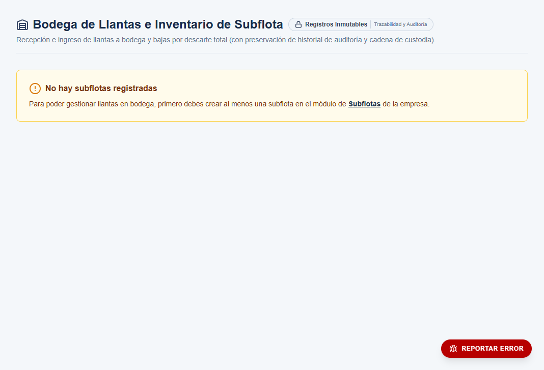 Gestión de bodegas y existencias de neumáticos